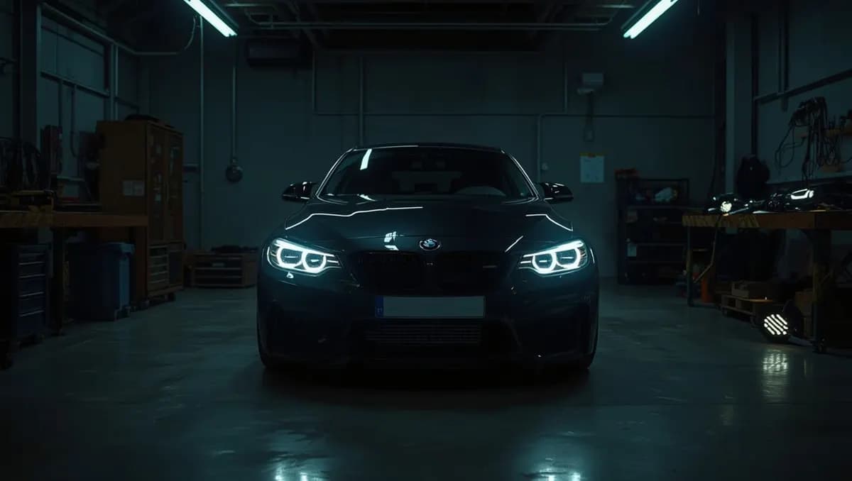 Мастерская автосвета: автомобиль с включёнными фарами